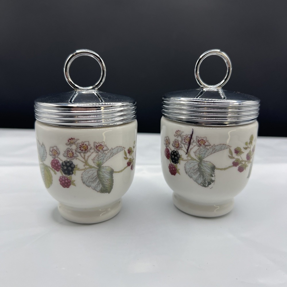 Pair Vintage Royal Worcester Lavinia Egg Coddlers Green Text Stamp Mark England